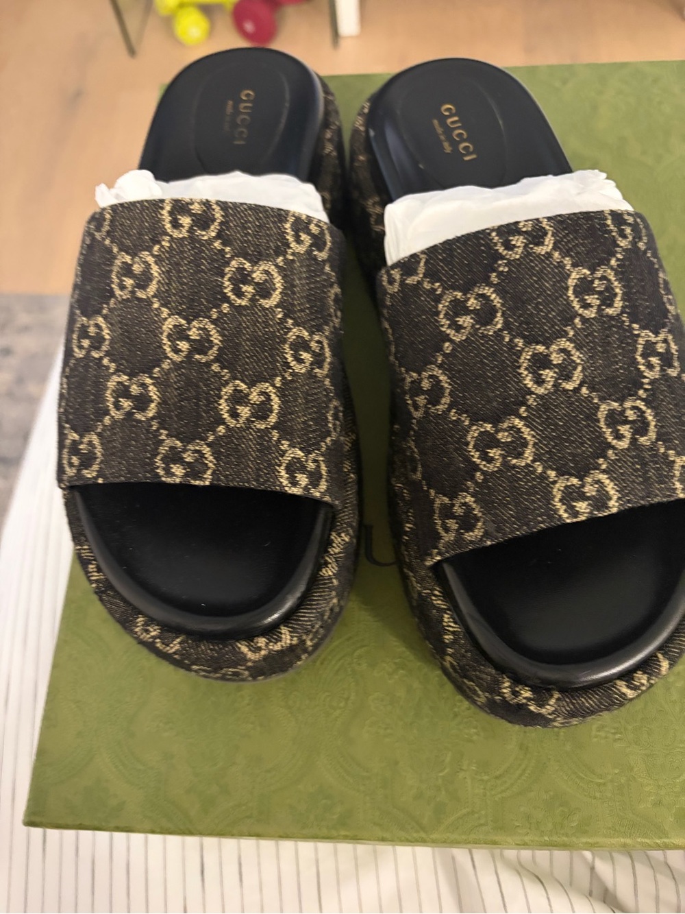 Gucci Black GG Monogram Slide Clogs
